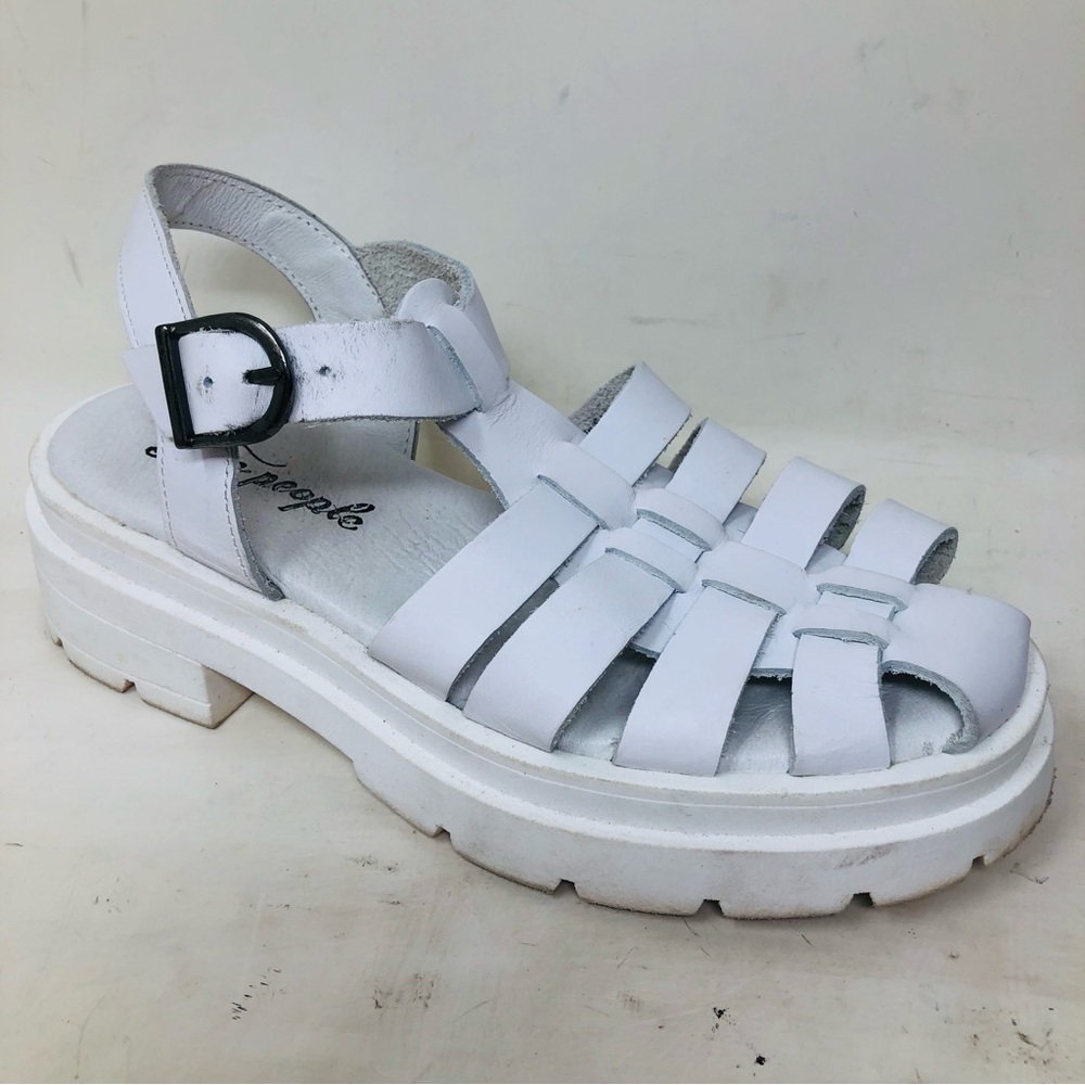 Free People White Leather Sandal Platforms